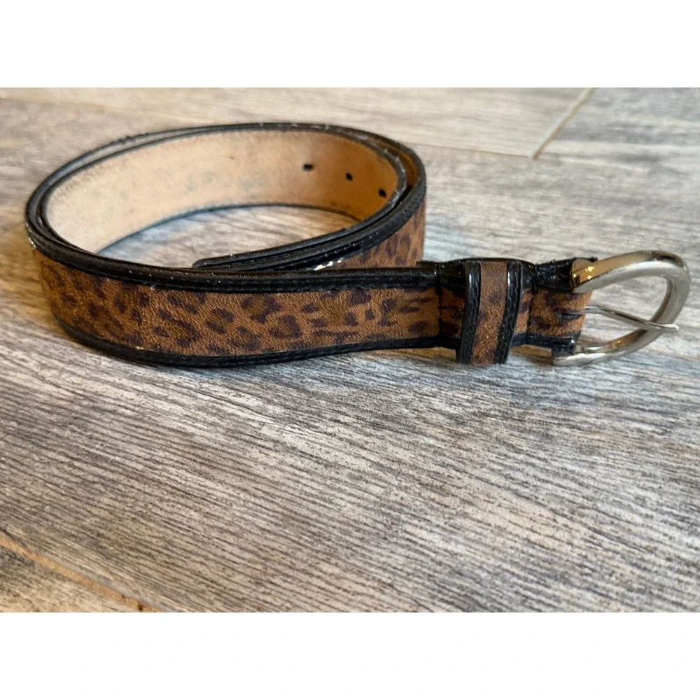 Amiee Lynn Leather Belt Medium Leopard Print Silver Buckle Womens Rodeo Western